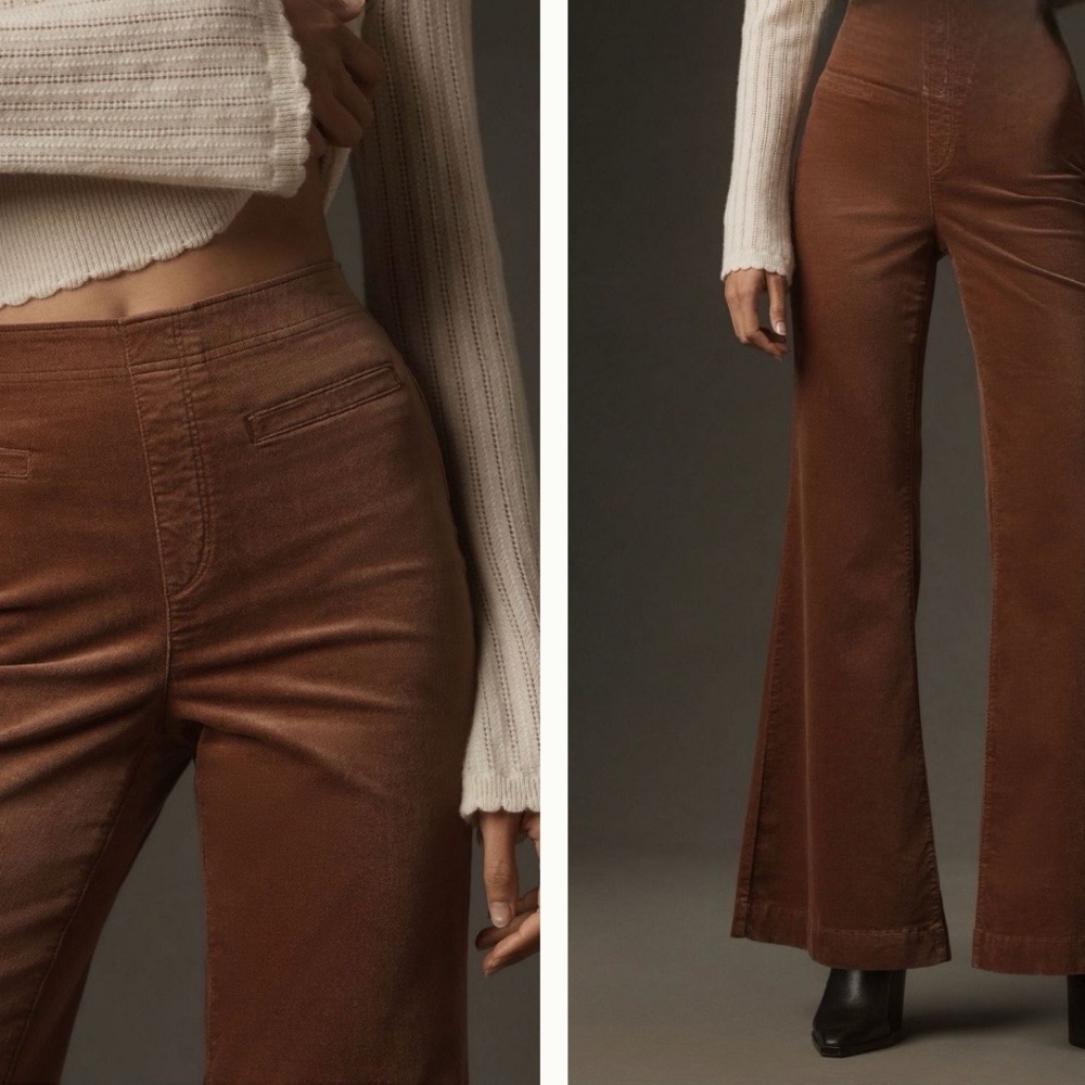 PILCRO Velvet Pull-On Mid-Rise Retro Flare Jeans size 26 in Brown - Picture 2 of 6